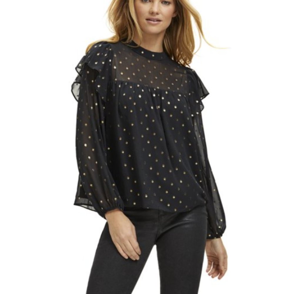Scoop Foil Dot Print Peasant Blouse Women's